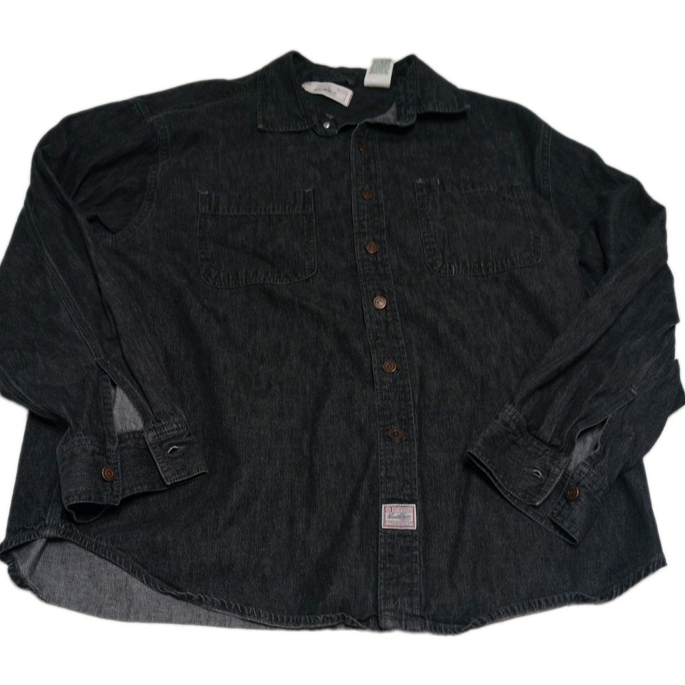 Signature Levi Strauss Denim Shirt Mens 2XL Black Long Sleeve Button Up Cotton